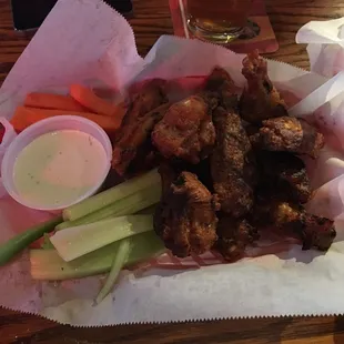 Grilled Buffalo Wings - visually unappealing.  Tasted dry.  Fried first.  Missing that grilled BBQ fresh taste.