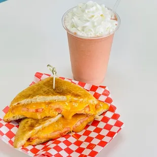 a sandwich and a drink