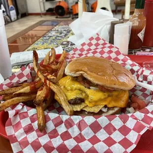 Bean Burger and fries
