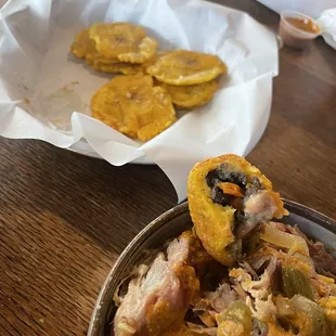 Tostones and Relleno de Papa