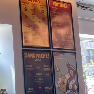 the menus on the wall