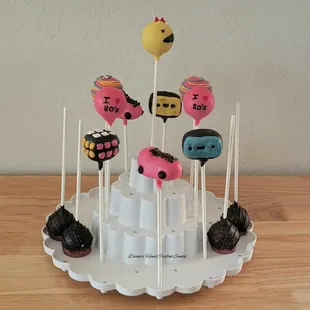 80's cake pops and black and rose gold