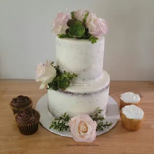 Wedding cake and (60) cupcakes