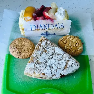amaretto cookies, fruit tart &amp; almond tart/cake