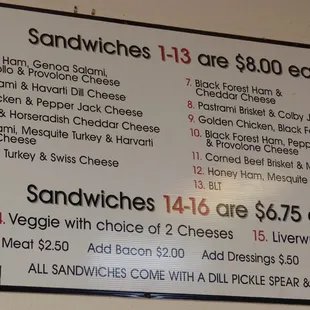 Sandwich choices