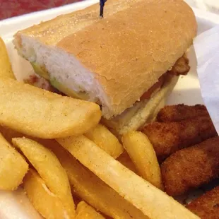 The Californian with two side orders (fries and zucchini).