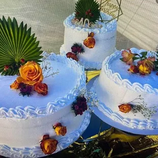 three wedding cakes