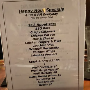 Happy Hour Menu as of December 2022