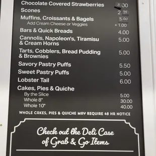 Bakery menu