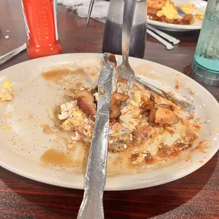 a dirty plate of food