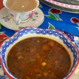 The minestrone soup and hot tea party