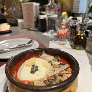 a bowl of food on a table