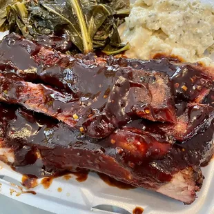 1/2 Slab Pork Ribs Platter Potato Salad Collard Greens