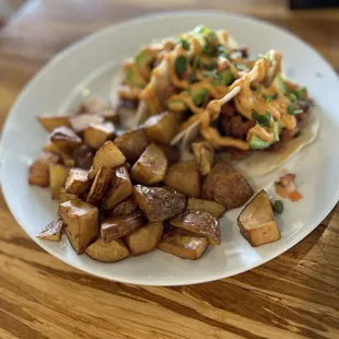 Bacon tacos with house potatoes