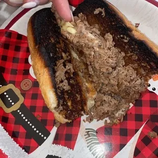 Burnt steak and cheese