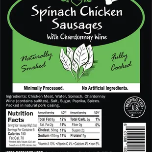 product label for spinach chicken sausages