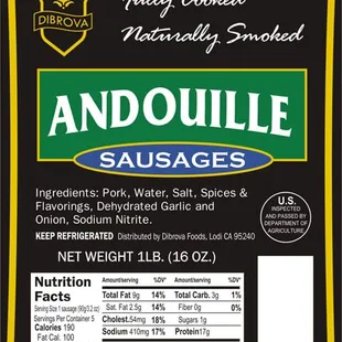product label for andouille sausages