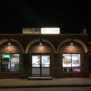 exterior of restaurant at night