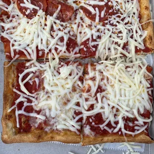 a pizza with cheese and sauce