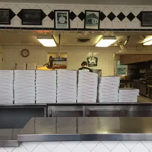 stacked pizza boxes