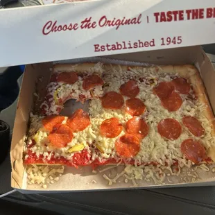 a box of pepperoni pizza