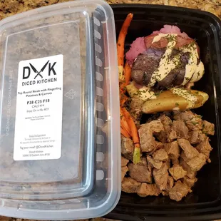 Steak with potatoes and carrots