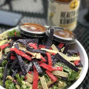 The infamous Southwest Crunch salad with Health Ade Kombucha