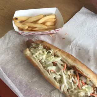 The chili dog with added slaw