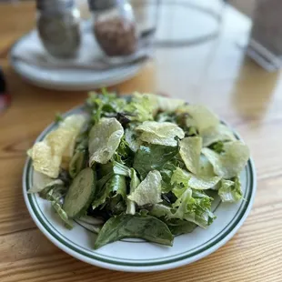 Simple salad, add potato chips. Amazing.