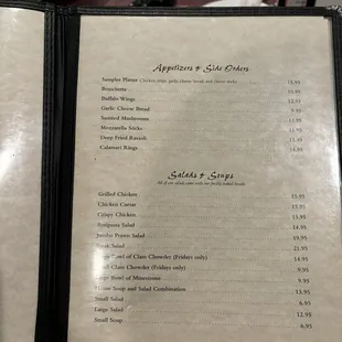Menu:  Appetizers, Salads &amp; Soups