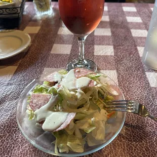 Tasty salad &amp; white Zinfandel..