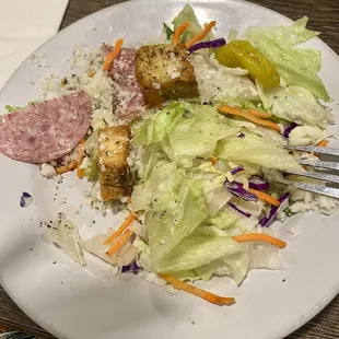 Dinner Salad with amazing croutons and I usually don't like/eat them.