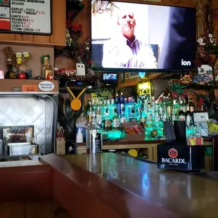 a television in a bar