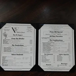 Dinner menu. Prices subject to change.