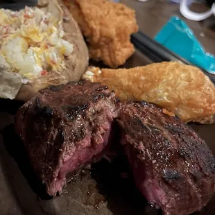 Tenderloin combo with broasted chicken and baked potato
