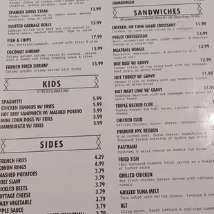 Back of the menu