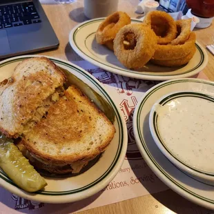 Reuben and onion rings