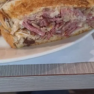 Grilled Reuben on Rye with steak fries