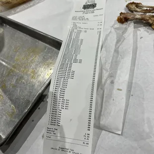 the receipt for the restaurant