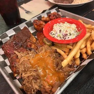 ribs, fries, coleslaw and coleslaw