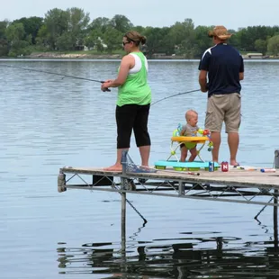 Family fishing on Dickerson's dock