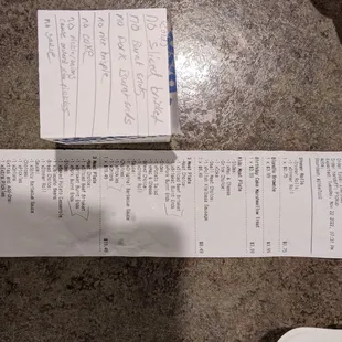 Receipt of order