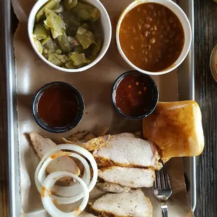 A half pound of chicken with green beans and superlative jalapeño beans at Dickey's.