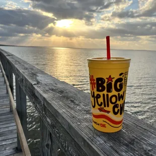a drink on a dock