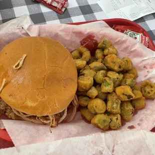 BBQ sandwich and fried okra