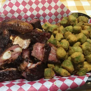 Rib Tips, Chicken and Okra! Large portions!