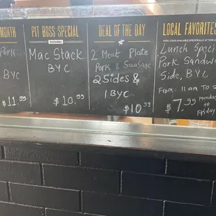 a menu on a blackboard