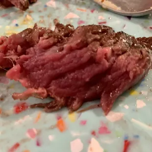 Perfect rare bite of "ugly" steak.