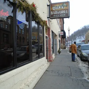 Outside of the bar, view looking east.