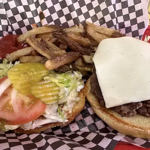 Green Chili Cheeseburger with fries